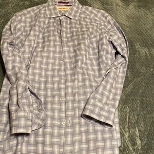 Tommy Bahama size M dress shirt blue white brown stripes